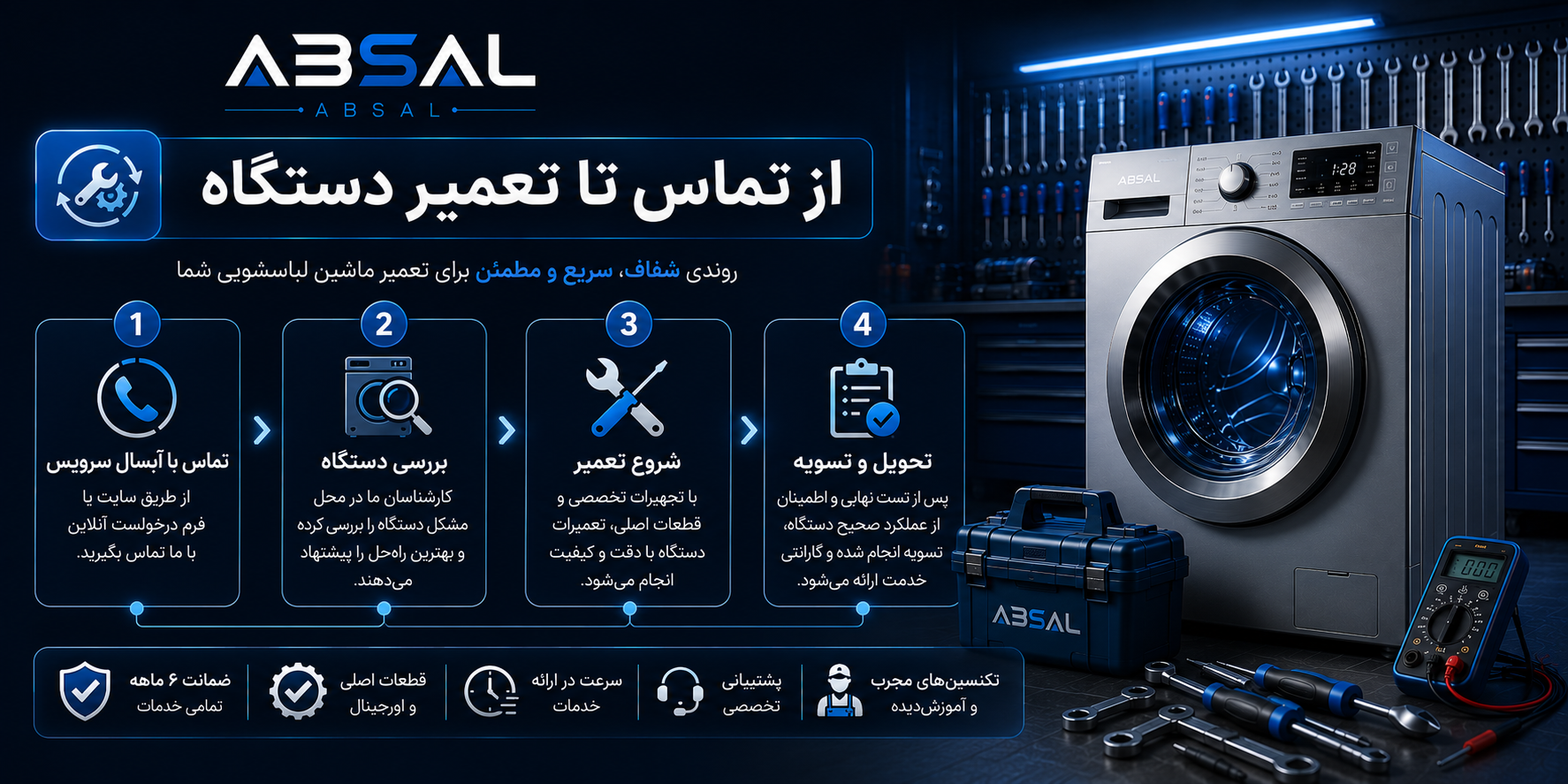 روند دریافت خدمات تعمیر ماشین لباسشویی